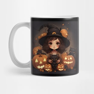 Halloween little girl with black cat Mug